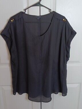 New Look Black Short Sleeve Blouse with Gold Button Detail